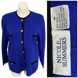 Nicole Summers Cardigan Womens 1x Blue Sweater Blazer Old Money Preppy Office